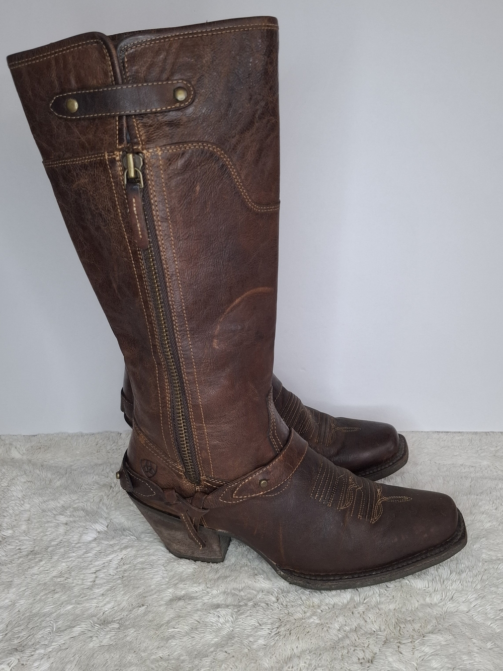 Ariat Brown Leather Tall Zip Western Riding Boots - Picture 11 of 13